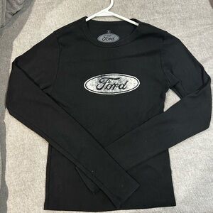 Tilly's Black Long Sleeve Tee with White Ford Logo